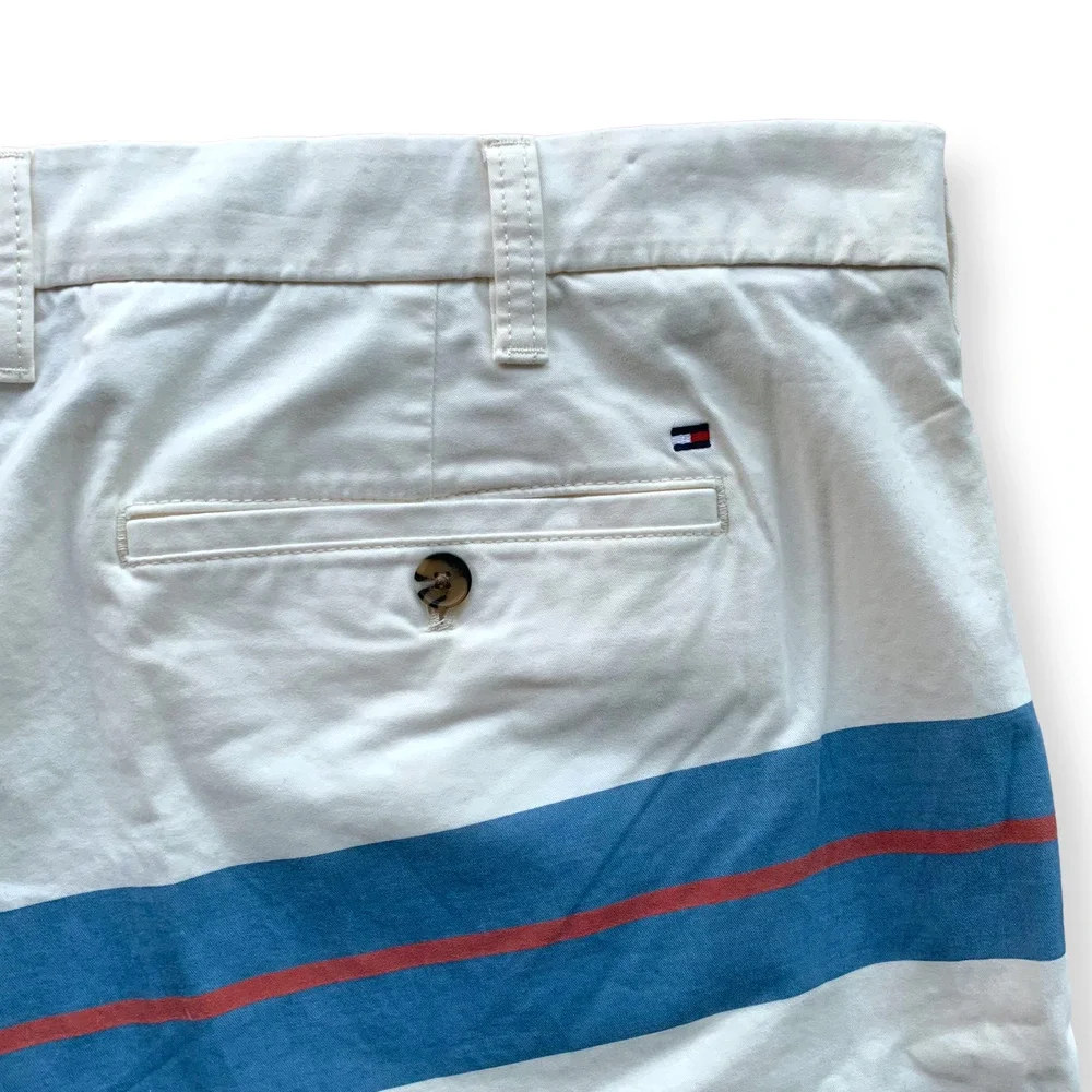 TOMMY HILFIGER Chino Flat Front Shorts Coastal Lounge Nautical Blue White  44